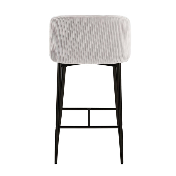 English Elm Fran Pleated Waves Modern Black Metal Counter Stools In Luxurious Silver Velvet - Set Of 2 B202S00280