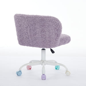 English Elm A&A Plush Faux Fur Office Chair with Ergonomic Wrap Back, Stable Metal Base, Breathable, Cute Wheels Violet W1143P324152