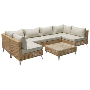 English Elm K&k 7 Piece Outdoor Modular Sectional Wicker Sofa Set with Tempered Glass Coffee Table Beige,Orange N707S000011Z
