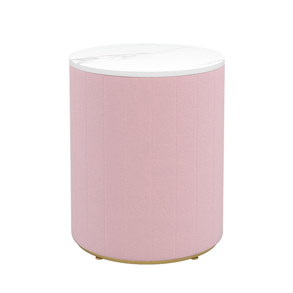 English Elm 2 Upholstered Nightstand Set with 3 Drawers, Round Velvet Bedside Table, Marble Top & Metal Handles Pink 24 L x 19.5 W x 18.89 H N733S272609H