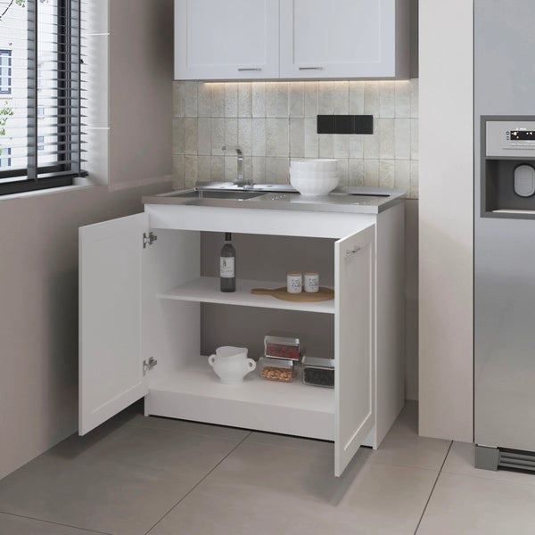 English Elm White 36" Sink Base Cabinet with Integrated Sink, Double Doors & Interior Shelf for Organized Kitchens B062S00626