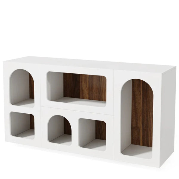English Elm Chic White Mdf Console Table with Six Open Compartments for Entryway or Living Room T3971P449283
