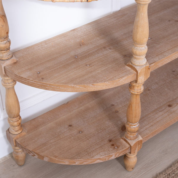 English Elm Handcrafted Oval Console Table Woven Corn Husk Trim Spindle Legs Three Tier Entryway W2729P298160