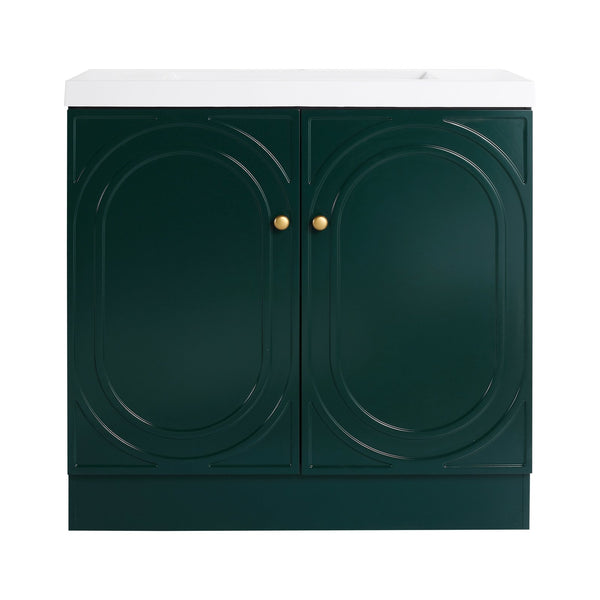 English Elm 36" Freestanding Bathroom Vanity with Resin Sink, Soft-Close Doors, Adjustable Shelf & Metal Handles Dark Green W999S00274