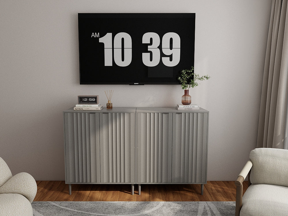 English Elm Modern Kitchen Storage Cabinet Antique Grey Engineered Wood with Versatile Shelving, Durable Design, Space-Saving Elegance W2139P306373