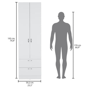 English Elm Vico 76" High Armoire Wardrobe Closet with Hanging Rod, 2 Drawers & Shelves White, Space-Saving Organizer B200P188838