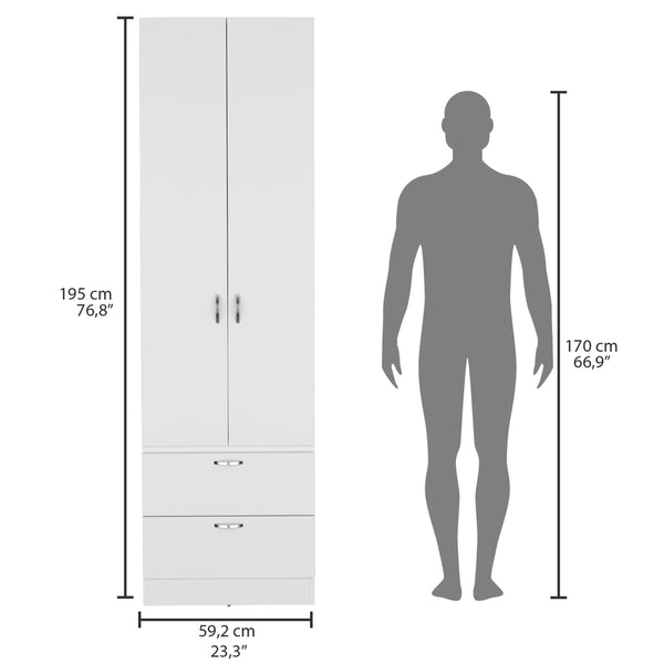 English Elm Vico 76" High Armoire Wardrobe Closet with Hanging Rod, 2 Drawers & Shelves White, Space-Saving Organizer B200P188838