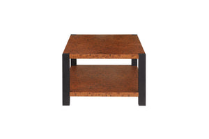 English Elm 23.6-inch Square Metal End Table Burl Wood Grain Double Tier Matte Black Frame W1567P218029