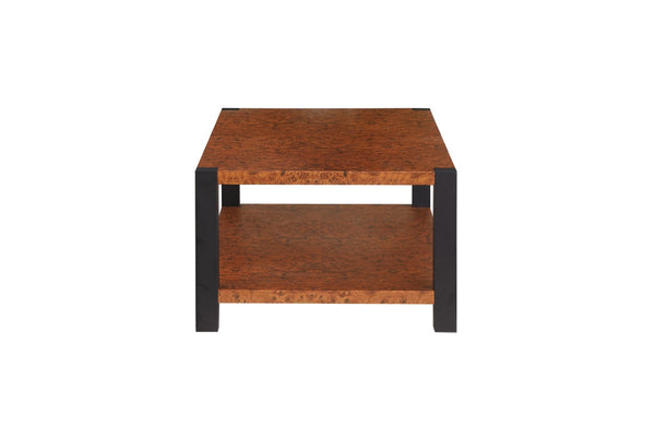 English Elm 23.6-inch Square Metal End Table Burl Wood Grain Double Tier Matte Black Frame W1567P218029