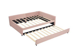 English Elm Upholstered Velvet Daybed with Pull Out Trundle Diamond Tufted Guest Bedroom Sofa Pink W1361S00066