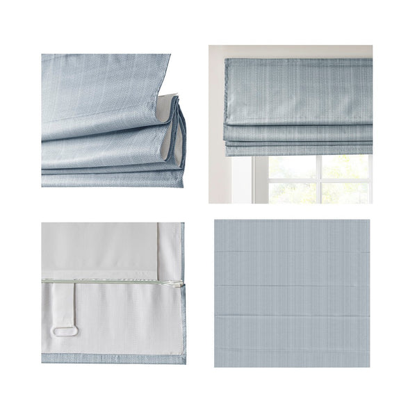 English Elm Basketweave Roman Shade with Thermal Foam Backing for Energy Efficiency, Cordless Easy Operation and Privacy Light Blue 11.42 L x 4.4 W x 7.48 H B035129723