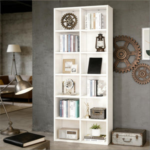 English Elm Compact Six Tier Bookcase with 12 Open Cubes for Slim Vertical Home Office Storage T3971P458123