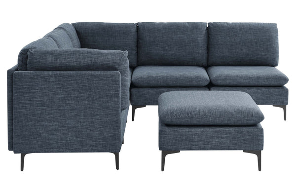 English Elm Linen Upholstered Modular Sectional Sofa with Tall Black Metal Legs for Living Room Dark Blue B2748S00125