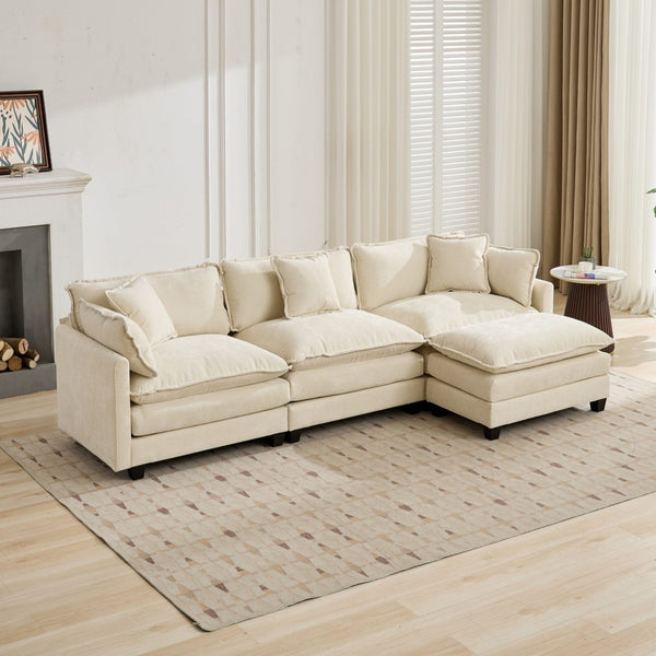 English Elm Cloud Modular Three Seat Sofa Chenille Upholstered with Double Layer Cushions for Living Room Beige W1143S00053