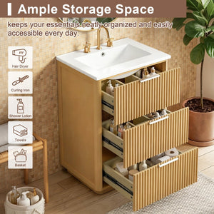 English Elm 24'' Vintage Bathroom Vanity with Ceramic Sink Soft Close Drawers Open Shelf N710P411251P
