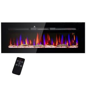 English Elm HOMCOM 50" Electric Fireplace Wall/Recessed with Remote, 1500W Heater, 10 Flame Colors, Timer W2225P249835