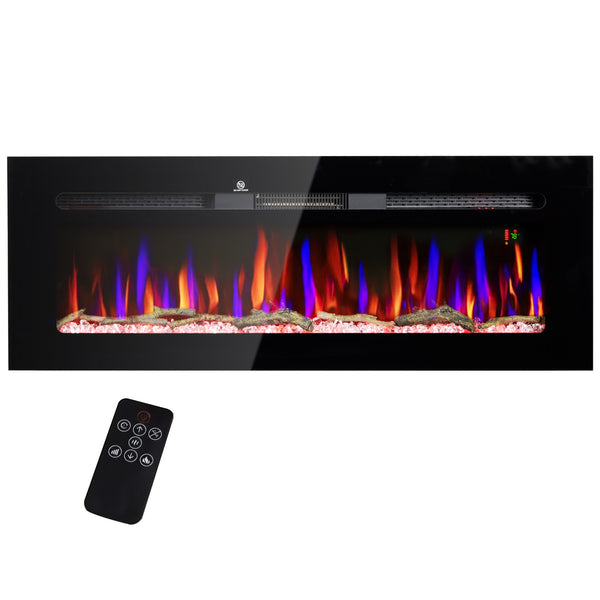 English Elm HOMCOM 50" Electric Fireplace Wall/Recessed with Remote, 1500W Heater, 10 Flame Colors, Timer W2225P249835