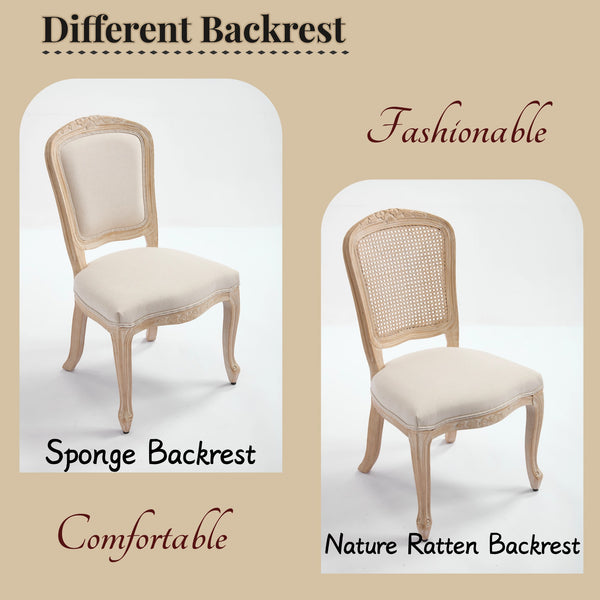 English Elm French Country Dining Chairs Set Of 2, Upholstered Rattan Back Accent Chairs For Dining & Living W3426P324538