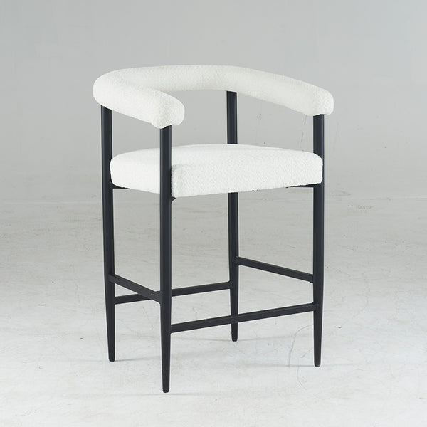 English Elm Modern Upholstered Bar Stools with Boucle Fabric and Armrests, Sturdy Metal Frame, Ergonomic Comfort White W1901P264274