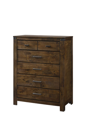 English Elm 1pc Rustic Industrial Five Drawer Chest with Solid Wood Grain, Metal Handles, Sturdy Bedroom Storage Brown 39.6 L x 20.31 W x 52.24 H B011P234683