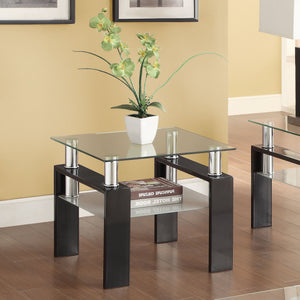 English Elm Samantha Sleek Black Glass Top End Table with Single Shelf, Durable Metal Frame, Versatile 22" Accent Piece B062S00670