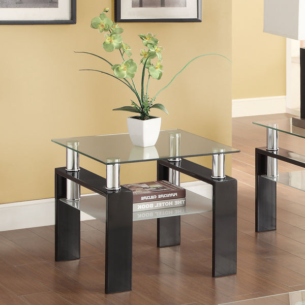 English Elm Samantha Sleek Black Glass Top End Table with Single Shelf, Durable Metal Frame, Versatile 22" Accent Piece B062S00670
