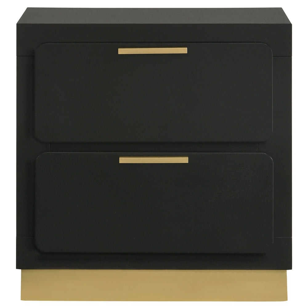 English Elm Sophia Black 2-Drawer Nightstand with Gold Accents, Sleek Bar Pulls, Recessed Base & Smooth Glides — Modern Bedside Storage Elegance B062P299897