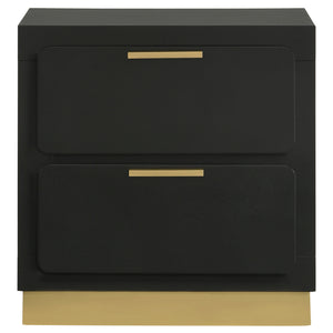 English Elm Sophia Black 2-Drawer Nightstand with Gold Accents, Sleek Bar Pulls, Recessed Base & Smooth Glides — Modern Bedside Storage Elegance B062P299897