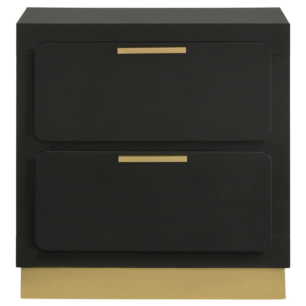 English Elm Sophia Black 2-Drawer Nightstand with Gold Accents, Sleek Bar Pulls, Recessed Base & Smooth Glides — Modern Bedside Storage Elegance B062P299897
