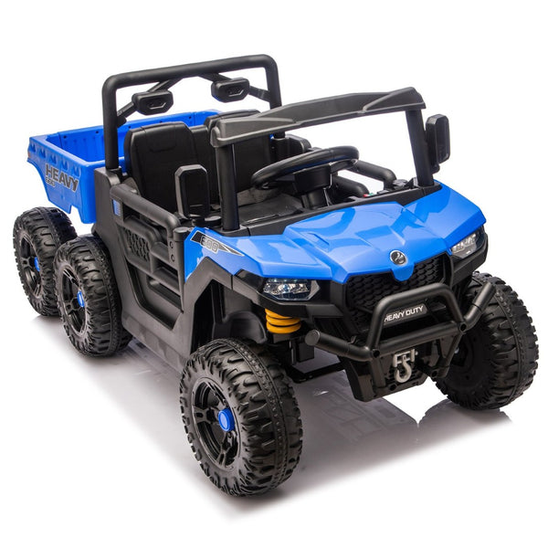 English Elm 24v Electric Kids Dump Truck 4wd Six Wheel Ride on with Remote Suspension Cargo Bucket Blue W1578P380843