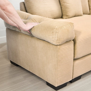 English Elm 130" Oversized Cloud Modular Sectional Couch In Plush Camel Corduroy, Ergonomic Design & Ottoman Included For Ultimate Comfort W714S01309