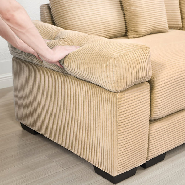 English Elm 130" Oversized Cloud Modular Sectional Couch In Plush Camel Corduroy, Ergonomic Design & Ottoman Included For Ultimate Comfort W714S01309