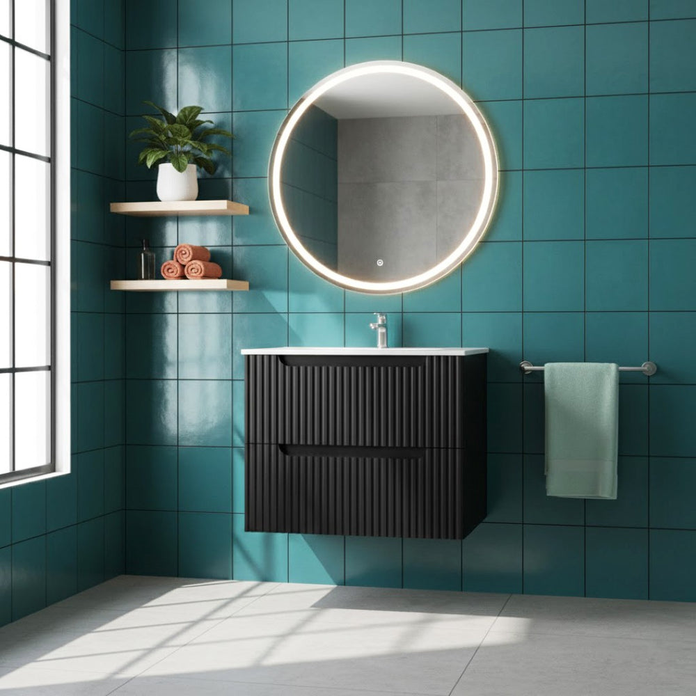 English Elm Goodyo Floating Bathroom Vanity Matte Black Ceramic Sink Soft Close Storage Cabinet W1223S00037