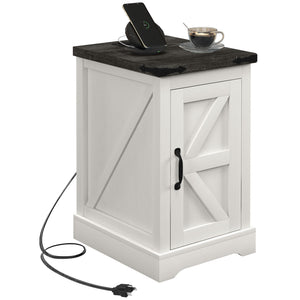 English Elm HOMCOM Farmhouse End Table with Drawer and Open Shelf for Small Spaces Sturdy MDF Accent Table White W2225P249998