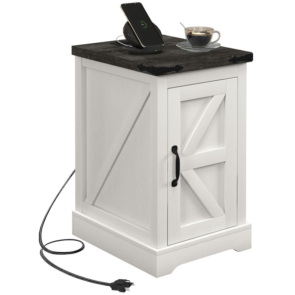 English Elm HOMCOM Farmhouse End Table with Drawer and Open Shelf for Small Spaces Sturdy MDF Accent Table White W2225P249998