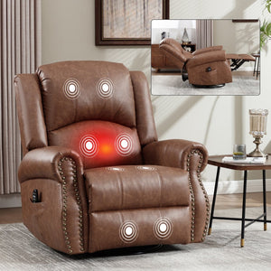 English Elm Heat Massage Rocker Swivel Recliner Chair with Lumbar Relief Nodes for Living Room Yellow Brown W3224S00029