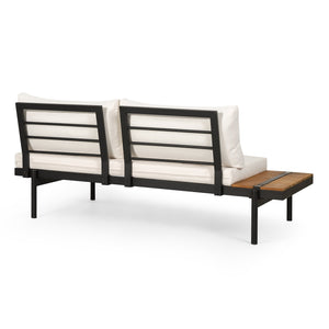 English Elm Christopher Knight Home® - Theo 2-Seater Sofa - Left Side: Modern Iron Frame, Teak Accents & Cream Water-Resistant Cushions 71399.00LCRM