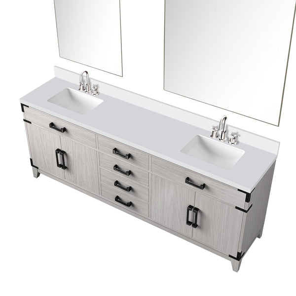 English Elm White Oak Double Bath Vanity Set With White Quartz Top, Faucets, 36" Mirrors & Ample Storage Space B2731S01873-GIGA