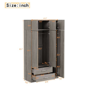 English Elm 3-door Mirrored Wardrobe with Full Length Dressing Mirror Drawers and Top Cabinet Gray LP006005AAE