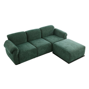 English Elm 102 Inch Linen Modular Sectional Sofa with Hidden Storage and Cloud Cushion Comfort Green W1099S00198