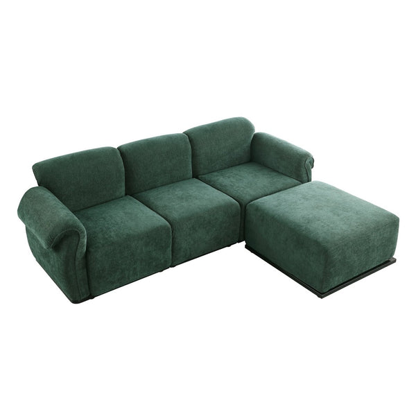 English Elm 102 Inch Linen Modular Sectional Sofa with Hidden Storage and Cloud Cushion Comfort Green W1099S00198