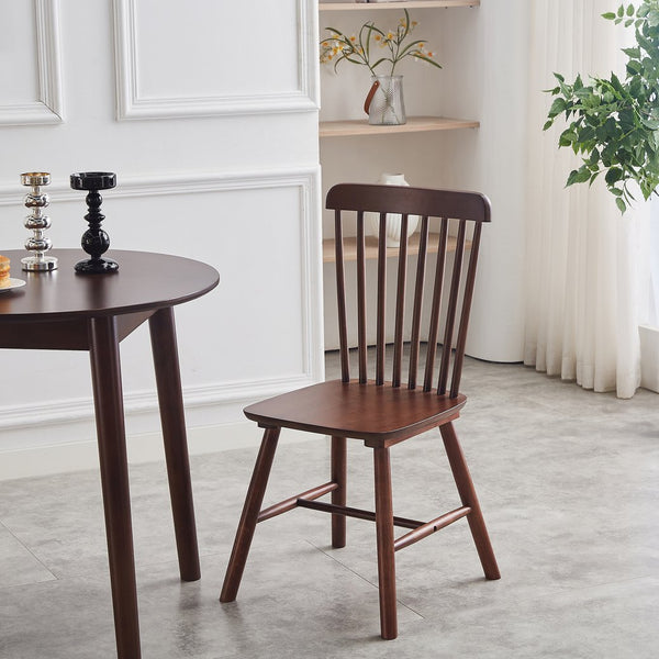 English Elm 4 Solid Wood Dining Chairs with Curved Backrests, Wide 16.5" Seats, Anti-Skid Feet, Easy-Clean Finish Walnut T3967P383422