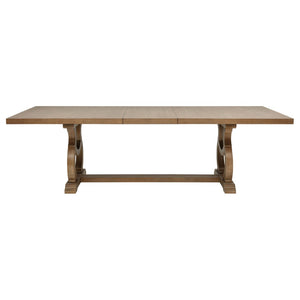 English Elm Fremont Trestle Rectangular Dining Table with Distressed Hardwood and Extension Leaf B062S00831