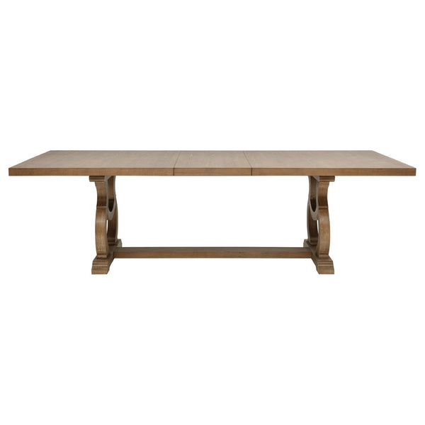 English Elm Fremont Trestle Rectangular Dining Table with Distressed Hardwood and Extension Leaf B062S00831