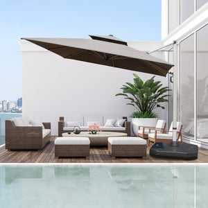 English Elm 9 9 ft Aluminum Cantilever Patio Umbrella with Tilt, Hydraulic Lift, UPF50+ Canopy, Rustproof Frame Gray W1859P337823