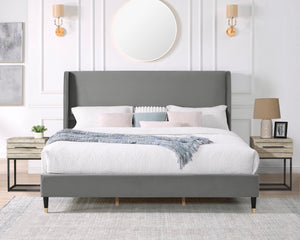 English Elm Rozitta Gray Velvet Wingback Platform Bed, King