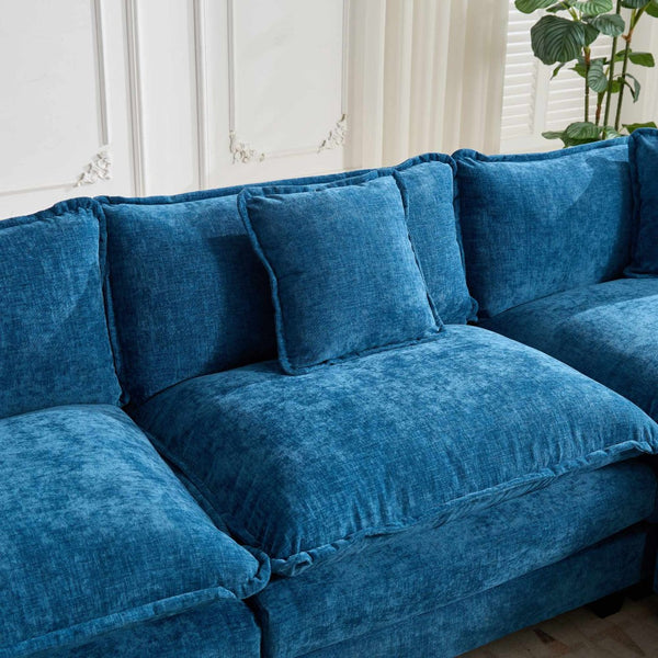 English Elm Cloud Modular Sectional Armrest with Chenille Upholstery Plush Double Layer Cushion Seating Blue W1143P378701