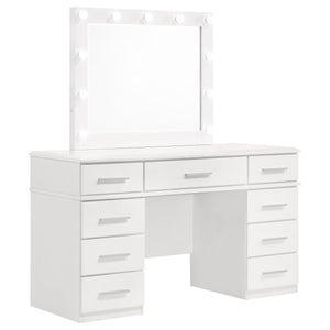English Elm Sarah Glossy White Vanity Desk with Mirror & Hollywood Lights, Felt-Lined 9 Drawers, High Gloss Finish B062S01007