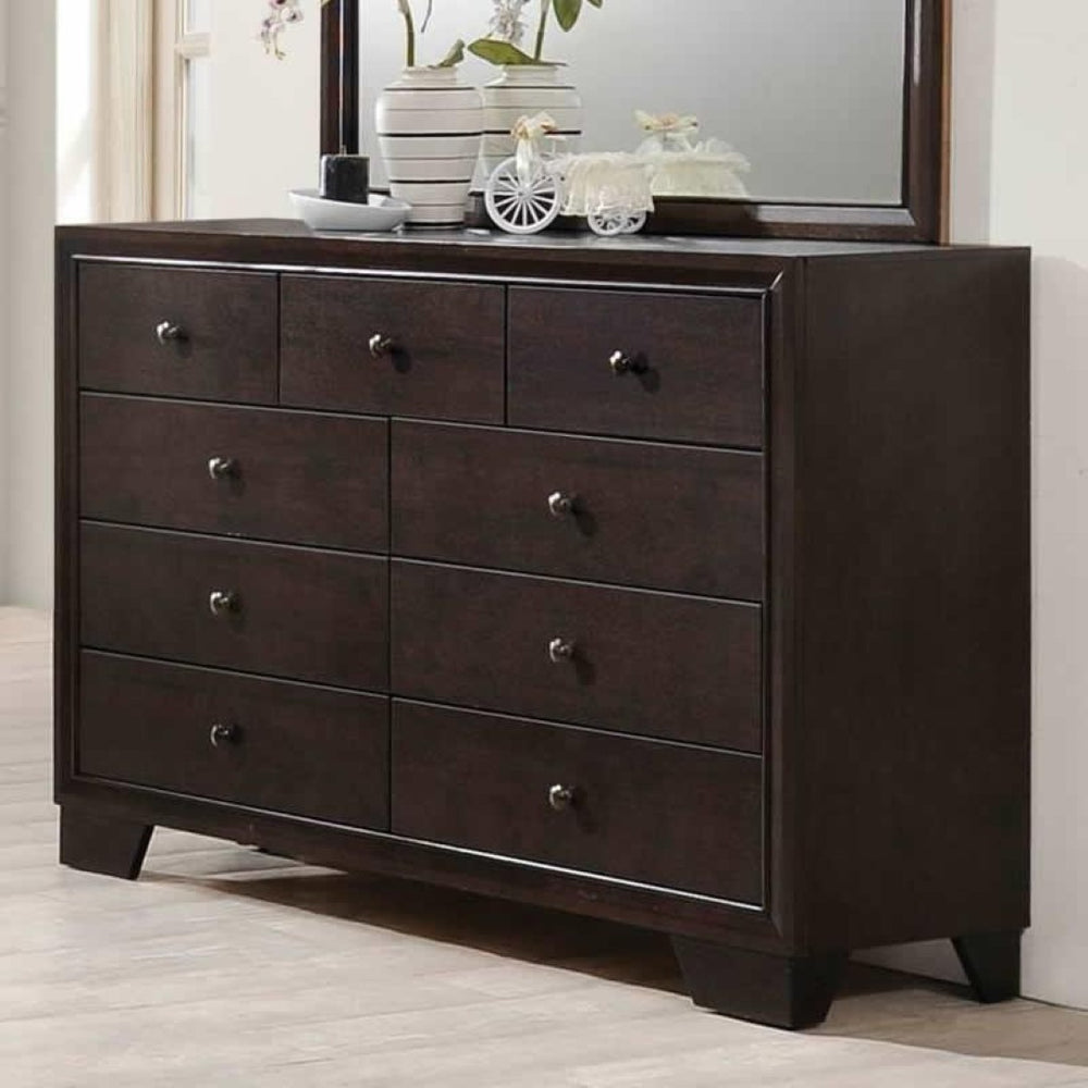 English Elm Modern Nine Drawer Wide Dresser Rubberwood Build Warm Brown Finish Bedroom Storage B011P448737