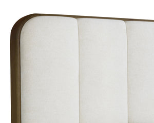 Sunpan Jamille Bed - Plush Eclipse White Upholstered Design with Solid Oak Frame and Extra Thick Headboard King